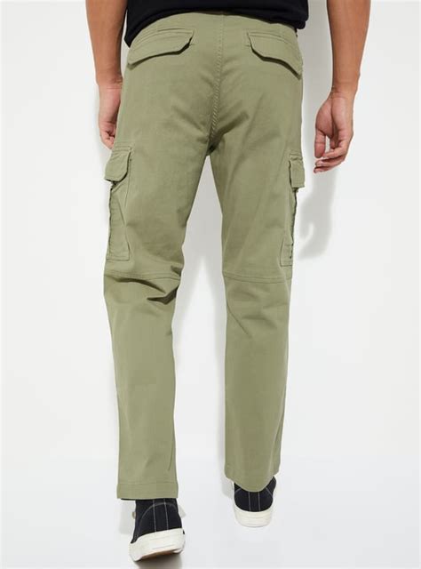URB_N Men Solid Relaxed Fit Cargos | Green | Solid