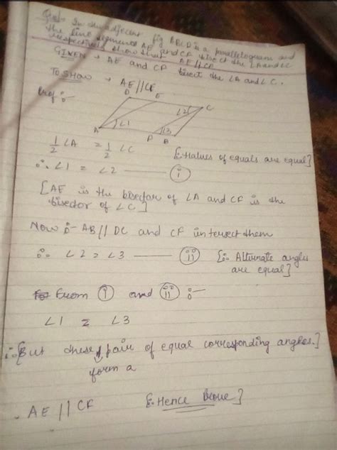 In the adjacent figure ABCD is a parallelogram and the line segments AE ...