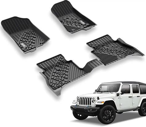 3W Jeep Wrangler All Weather Front and Rear Floor Liners; Black ...