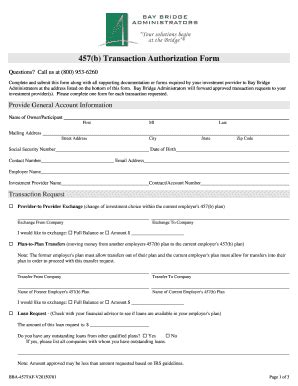 Fillable Online BBA - 457b Transaction Authorization Form - v20150701 ...