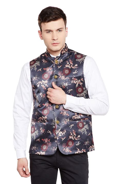 Wintage Men's Premium Rayon Grandad Printed Nehru Jacket Vest Waistcoat