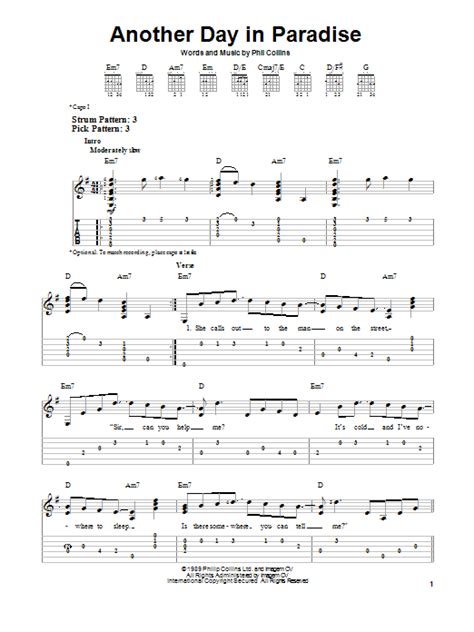 Another Day In Paradise Sheet Music | Phil Collins | Easy Guitar Tab