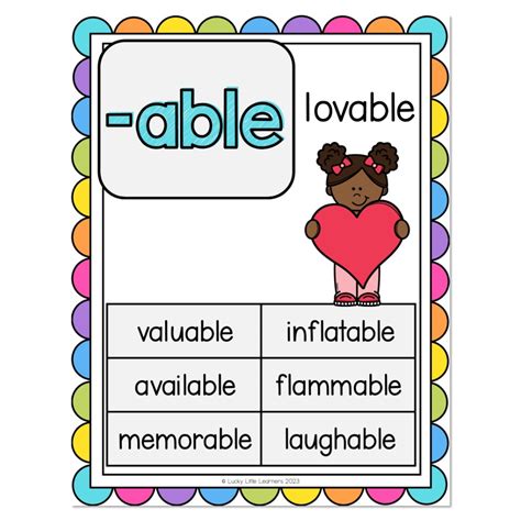Phonics Poster - Suffixes -ABLE - Lucky Little Learners