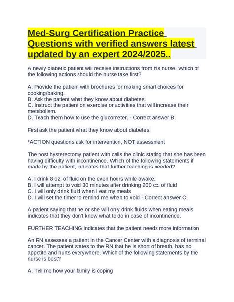 Med-Surg Certification Practice Questions with verified answers latest ...