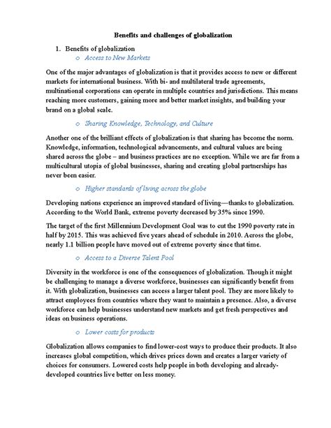 Benefits and challenges of globalization - Benefits and challenges of globalization Benefits of ...
