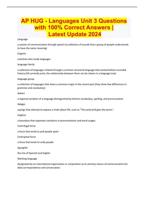 AP HUG - Languages Unit 3 Questions with 100% Correct Answers | Latest ...