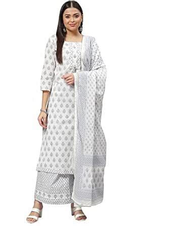 Buy Divena White Floral Straight Kurta Palazoo Set with Dupatta at ...