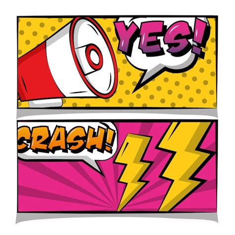Pop Art Comic Banner Lautsprecher chrash ja Text retro | Premium Vektor