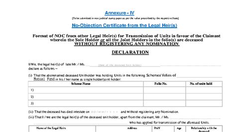 NOC from Other Legal Heirs for Unit Transmission - Annexure IV - Studocu