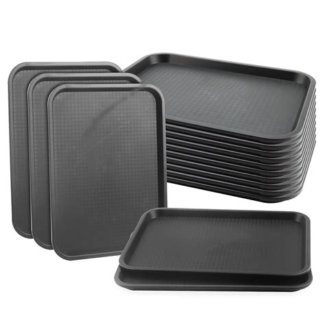 KOHAND 12 Pack 12 x 16 inch Black Fast Food Tray, Large Rectangular ...