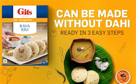 Gits Instant Rava Idli Breakfast Mix 1500g (Pack of 3, 500g Each), Pure ...