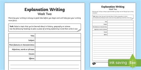 Explanation Writing Week Two Homework - Worksheet