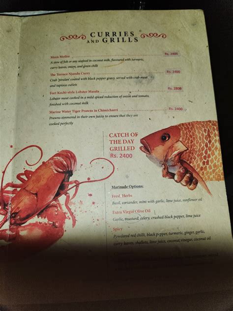 Menu at History & Terrace Grill Restaurant, Brunton Boatyard, Kochi