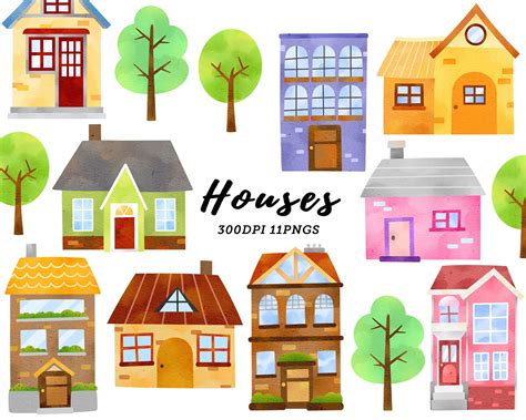 Watercolor Houses Clipart / Home Clipart / Cottage Clipart / House ...