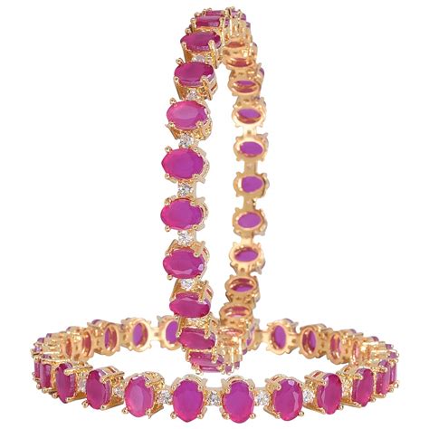 Buy Ratnavali Jewels Designer Gold Plated American Diamond CZ Red Ruby ...