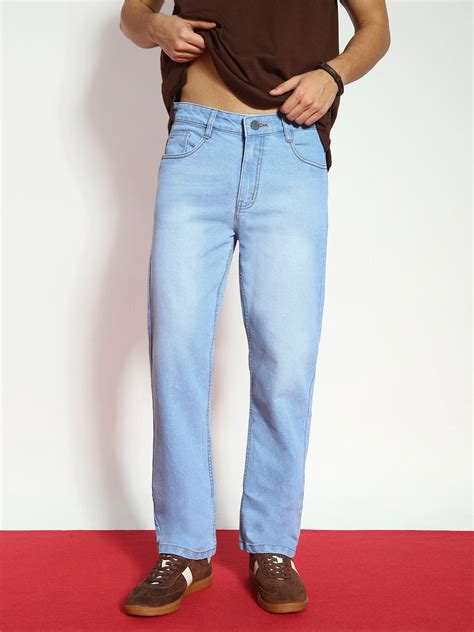 Men's Ice Blue Straight Fit Washed Jeans Stretchable – Urbano Fashion