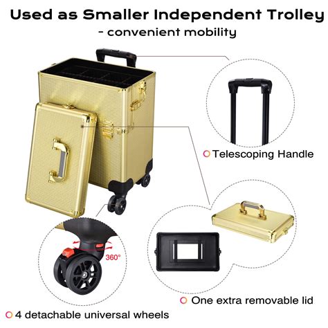 BYOOTIQUE Shiny Gold 2in1 Rolling Aluminum Makeup Train Case Lockable ...