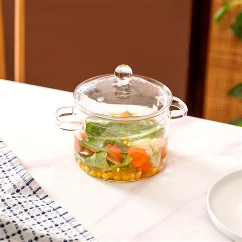 Borosilicate Stovetop Glass Cooking Pot With Lid 1300ml Online ...