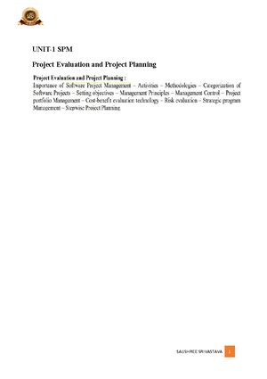 UNIT 2-SPM - UNIT- PROJECT LIFE CYCLE AND EFFORT ESTIMATION: Project ...