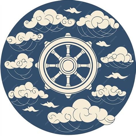 Dharmachakra Wheel of Law Buddhist Symbol Clouds Blue Background ...