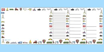 Transport Writing Frames Primary Resources, worksheets