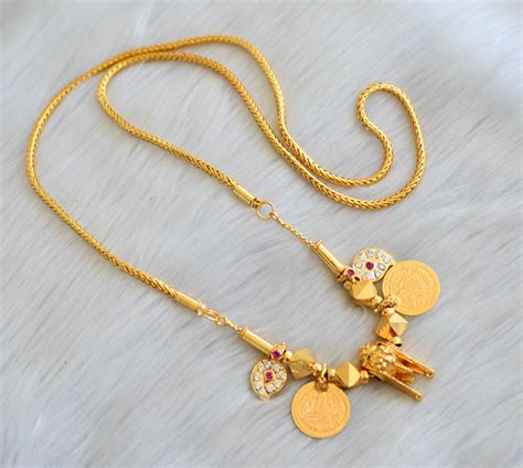 Gold tone pink-white stone mango Lakshmi coin thiru mangalyam dj-40916 ...