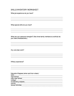 Fillable Online SKILLS INVENTORY WORKSHEET Fax Email Print - pdfFiller