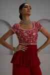 Buy Red Georgette, Silk Embroidery, Sequins, Beads Peplum Kurta With ...