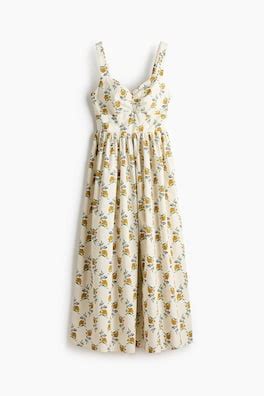 Women's White/Floral Cotton poplin dress | H&M IN