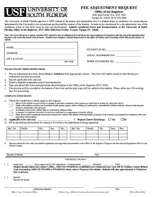 Form Fee Adjustment - Office Of The Registrar - University Of South ...