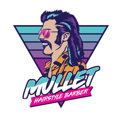 Man with mullet hair style and red neck shirt in retro style, good for ...