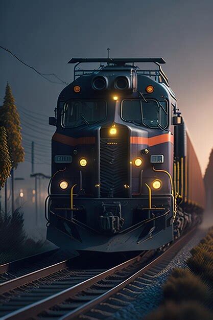 Train chugs through landscape in background scenery generative ai ...