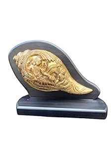 Vintage India Lord Vishnu Conch Shell, Brass Conch Shankh with Wood ...