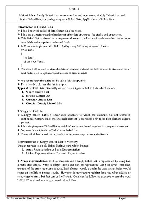 R23 DS Unit II - Linked Lists: Types, Operations & Applications - Studocu