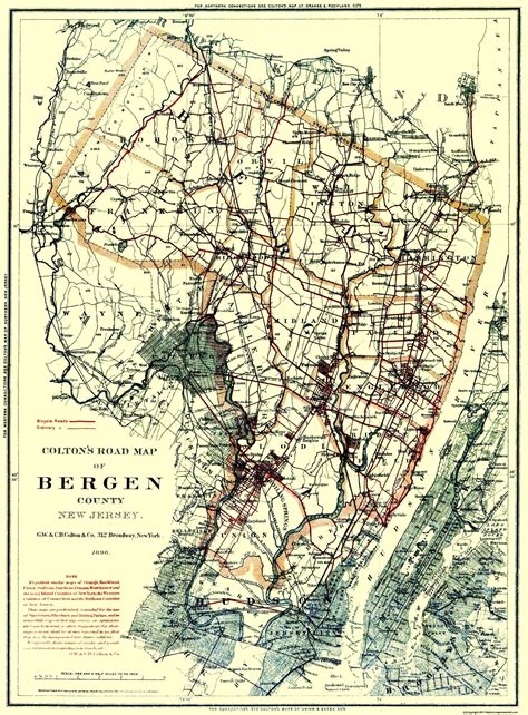 Historic County Map - Bergen County New Jersey - Colton 1896 - 23 x 31 ...