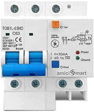 amiciSmart RCBO 63A Single Phase Circuit Breaker with Leakage/Lightning ...