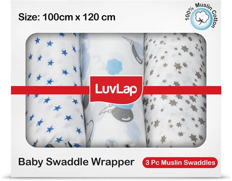 Buy LuvLap 100% Cotton Muslin Baby Swaddle Set, Baby Towel, Size-120cm ...