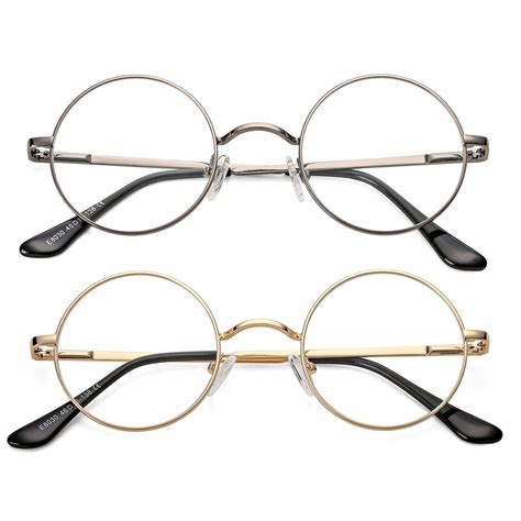 Buy 2 Pack Retro Small Round Glasses with Clear Lens, Braylenz Unisex ...