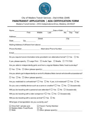 Fillable Online Paratransit Application/ ADA Certification Form Fax ...