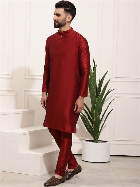 Buy Sojanya Mens Silk Blend Maroon Kurta Pyjama & Lime Green Nehru ...