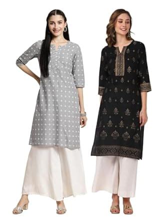 Buy rangita Light Grey & Black Cotton Knee Length Printed Straight ...