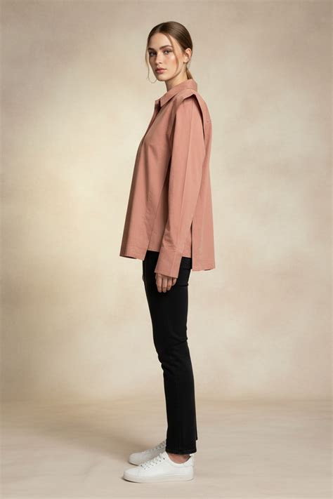 Women’s Peach Cotton Poplin Oversized Shirt – Minimal Button Placket,