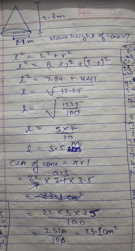 A heap of a paddy in the form of a cone whose radius is 2.1m and height ...