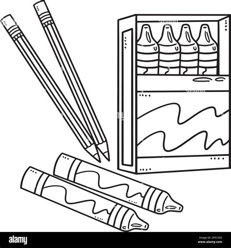 Crayons and Pencil Isolated Coloring Page for Kids Stock Vector Image ...