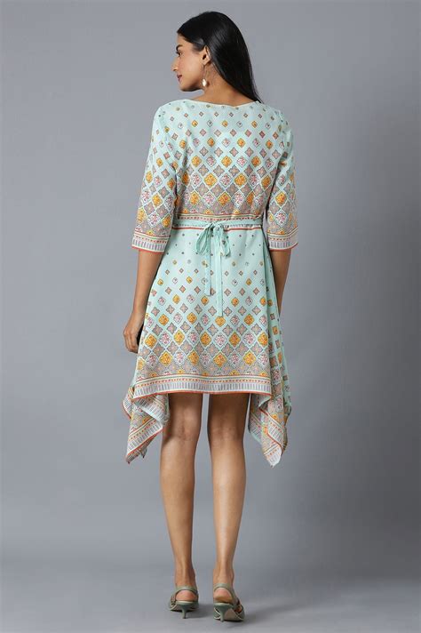 Buy Green Flared Dress In Floral Print And Square Neck Online for Woman ...