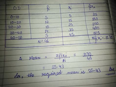 find mean of the following class intervals 0-10 10-20 20-30 30-40 40-50 ...