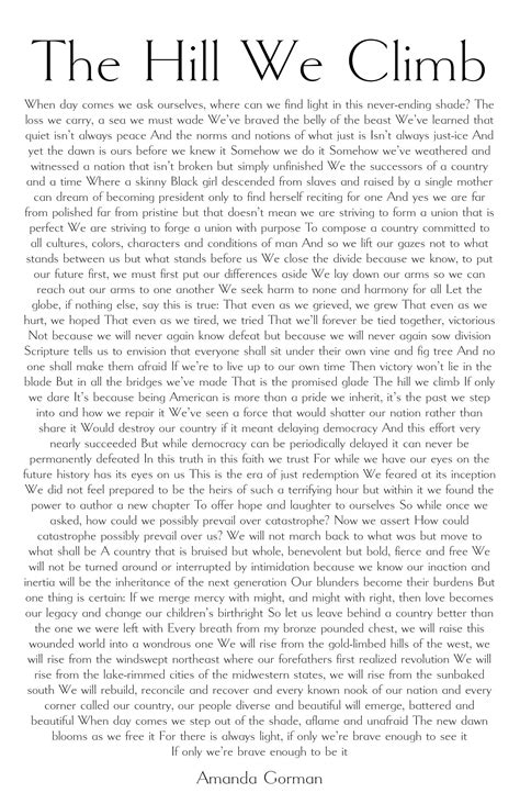 Amanda gorman the hill we climb full text poem print minimalist wall ...