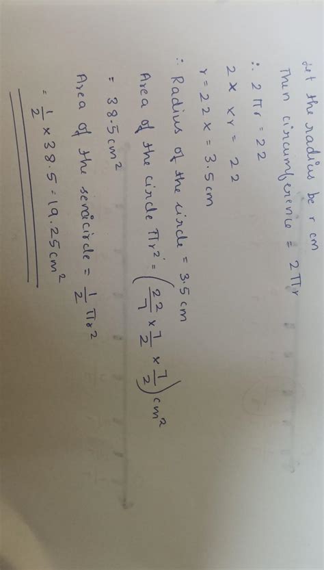 The circumference of circle is 22 cm. Find the area of the circle and ...