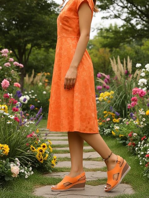 Women's Orange Wedge Sandals – Open Toe Comfort Slingback Sandals with ...