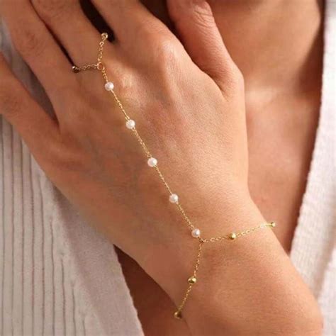 Tsnamer 1pc Pearl Beaded Hand Chain Bracelet For Women Girl Ring ...